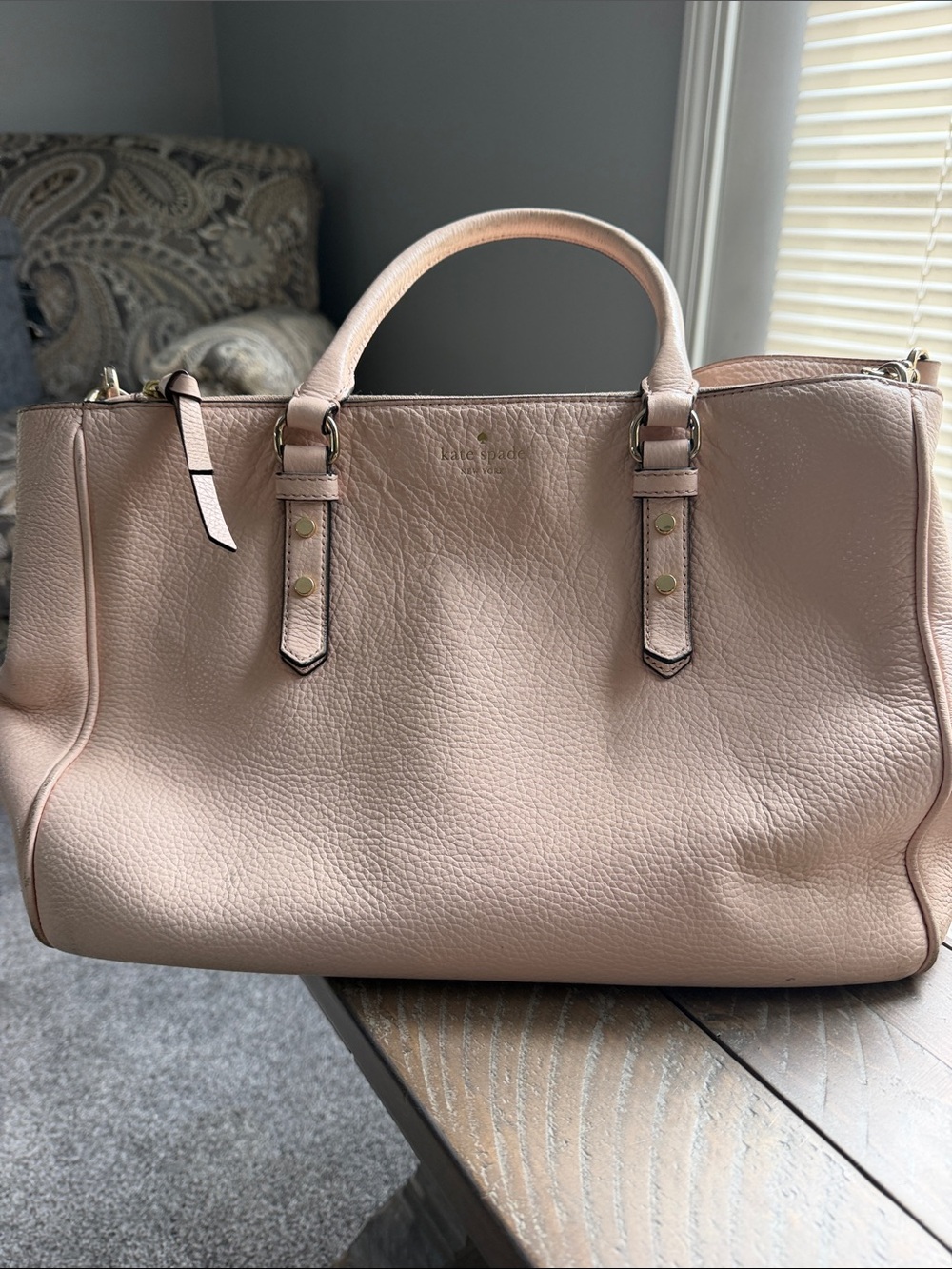 kate spade Blush Pink Pebbled Leather Satchel with Gold Hardware
